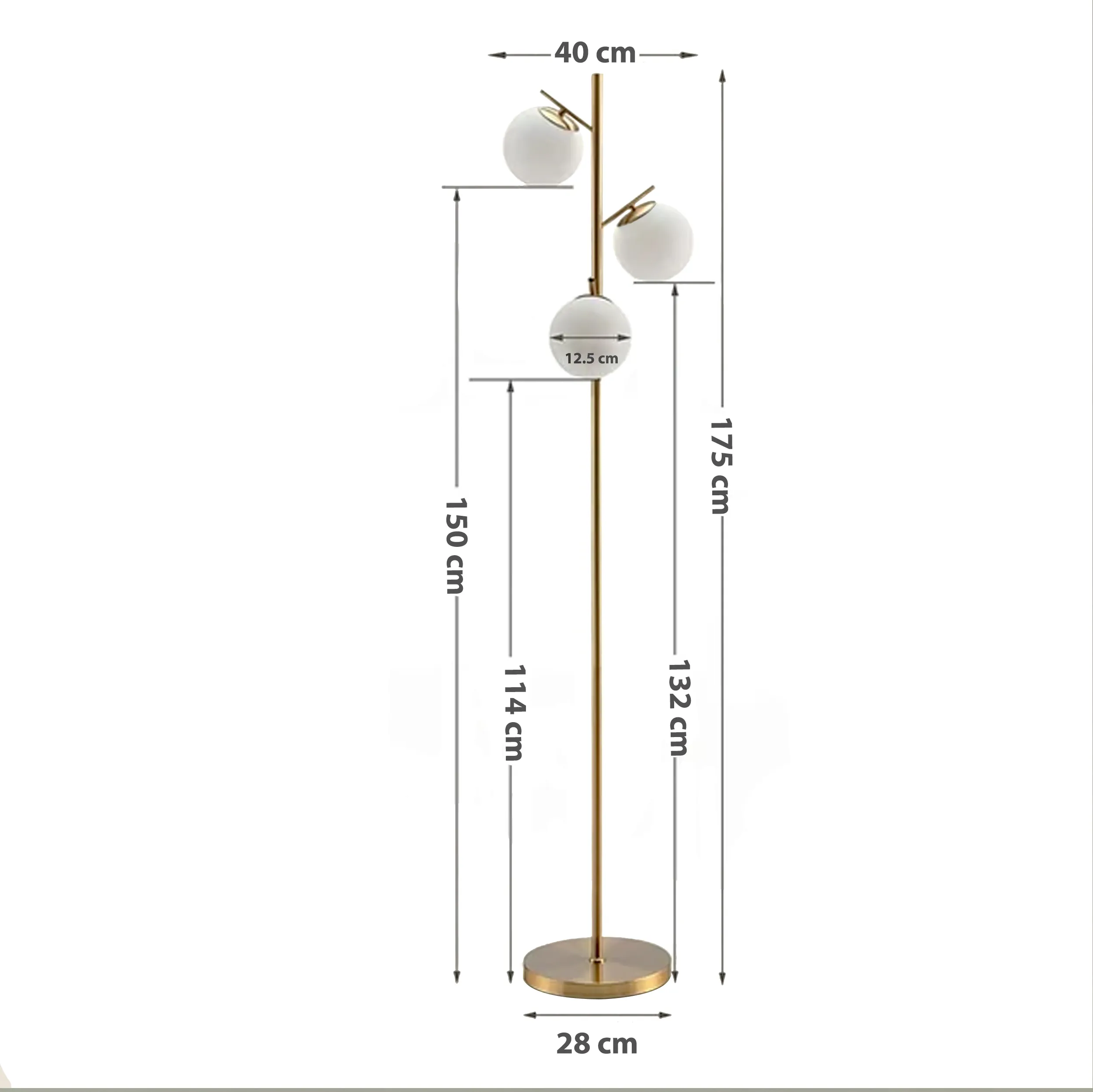 Bella golvlampa mattsvart technical drawing